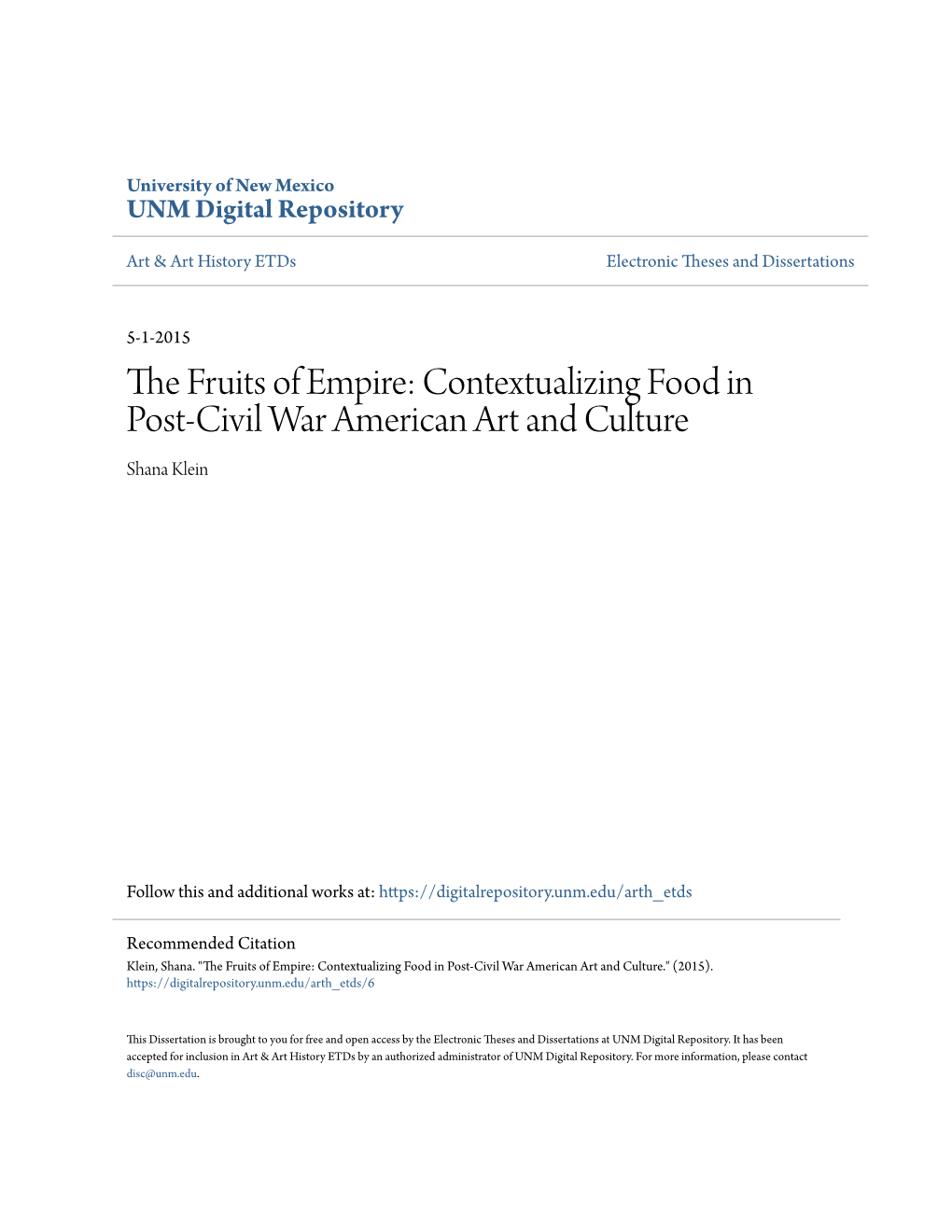 The Fruits of Empire: Contextualizing Food in Post-Civil War American Art and Culture