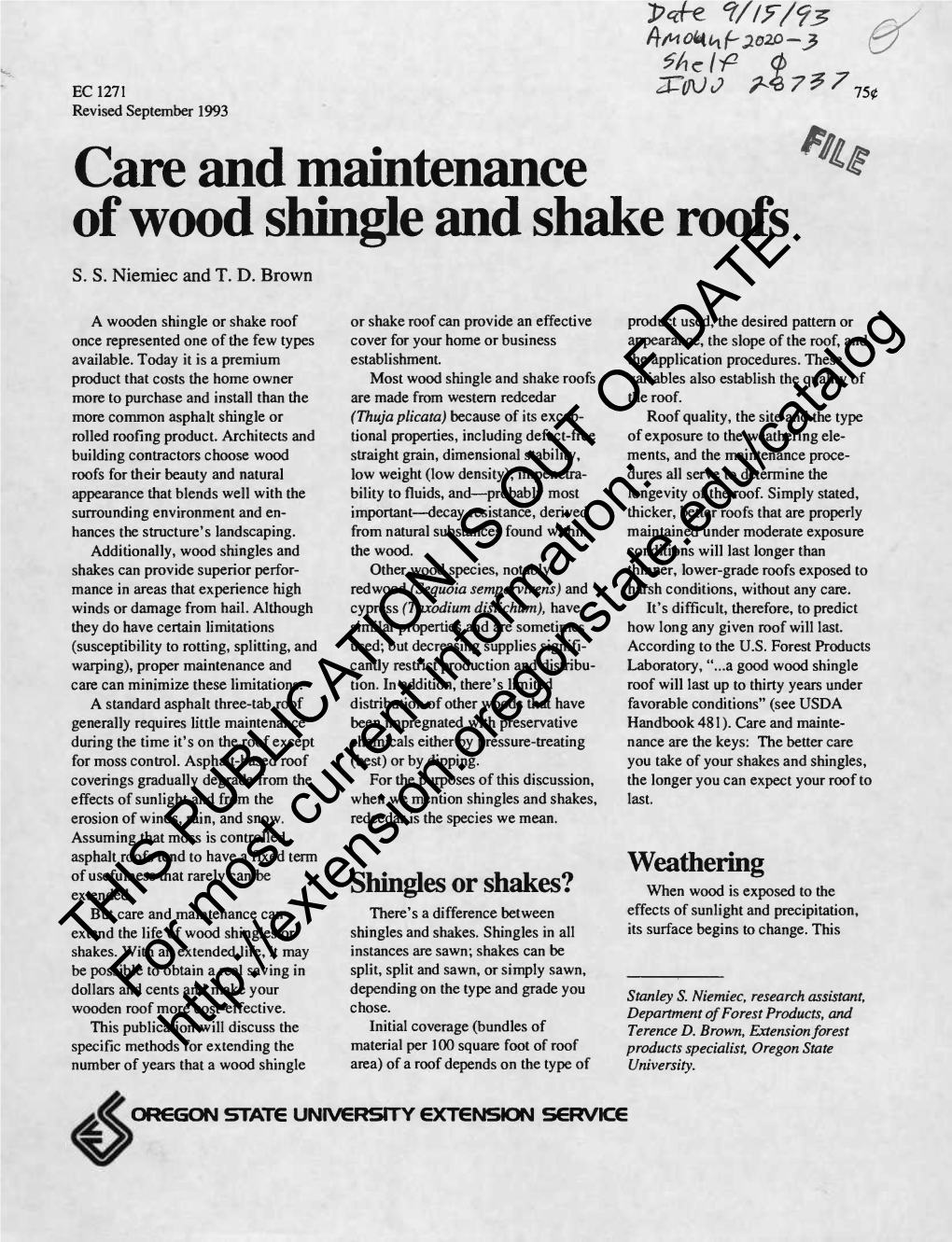 Care and Maintenance "^ of Wood Shingle and Shake Roofs S