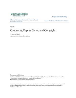 Canonicity, Reprint Series, and Copyright Gordon B