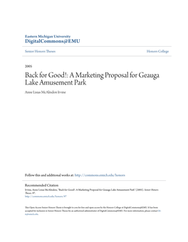 Back for Good!: a Marketing Proposal for Geauga Lake Amusement Park Anne Lisias Mcalindon Irvine