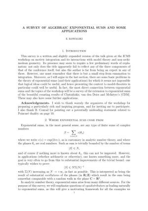 A Survey of Algebraic Exponential Sums and Some Applications