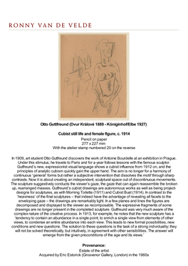 Cubist Still Life and Female Figure, C. 1914 Pencil on Paper 277 X 227 Mm with the Atelier Stamp Numbered 20 on the Reverse