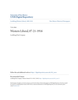 Western Liberal, 07-21-1916 Lordsburg Print Company