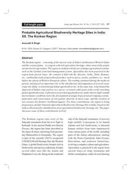 Probable Agricultural Biodiversity Heritage Sites in India: XX