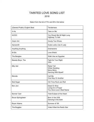 Tainted Love Song List 2018