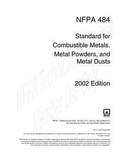 NFPA 484 Standard for Combustible Metals, Metal Powders, and Metal