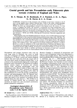 Crustal Growth and Late Precambrian-Early