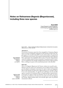 Notes on Vietnamese Begonia (Begoniaceae), Including Three New Species