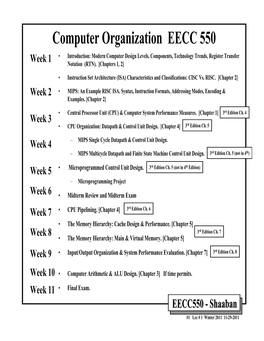 Computer Organization EECC 550 • Introduction: Modern Computer Design Levels, Components, Technology Trends, Register Transfer Week 1 Notation (RTN)