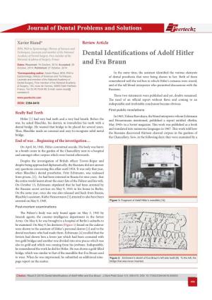 Dental Identifications of Adolf Hitler and Eva Braun