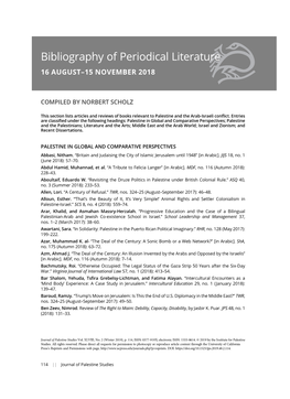 Bibliography of Periodical Literature 16 AUGUST–15 NOVEMBER 2018