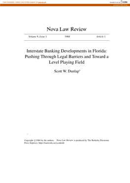 Interstate Banking Developments in Florida: Pushing Through Legal Barriers and Toward a Level Playing Field