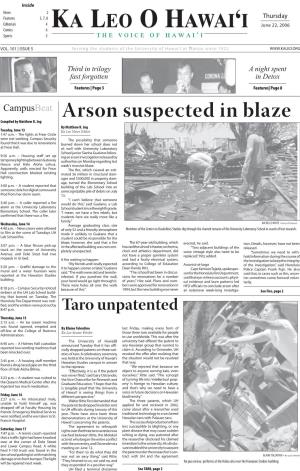 Campusbeat Arson Suspected in Blaze