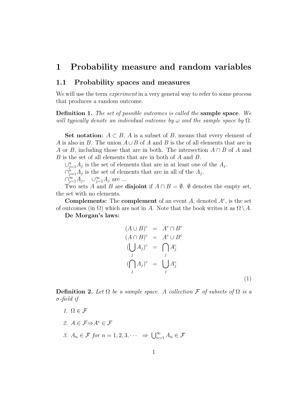 1 Probability Measure and Random Variables