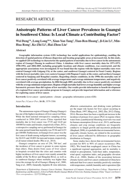 Anisotropic Patterns of Liver Cancer Prevalence in Guangxi in Southwest China: Is Local Climate a Contributing Factor?