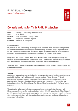 British Library Courses Comedy Writing for TV & Radio Masterclass