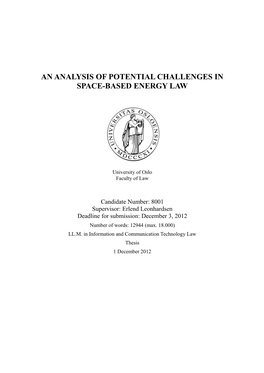 An Analysis of Potential Challenges in Space-Based Energy Law