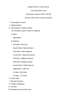 COMMITTEE of the WHOLE City of Davenport, Iowa Wednesday