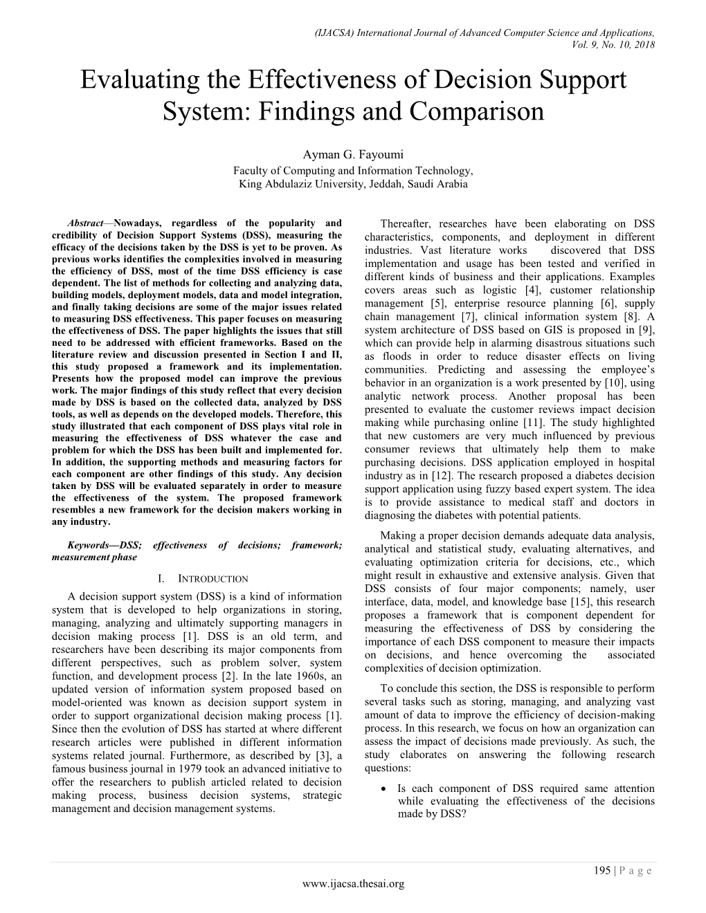 Evaluating the Effectiveness of Decision Support System: Findings and Comparison