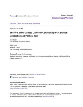 The Role of the Canada Games in Canadian Sport: Canadian Celebration and Political Tool