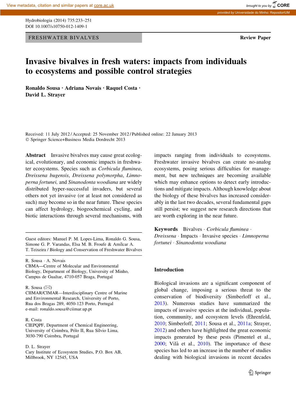 Invasive Bivalves in Fresh Waters: Impacts from Individuals to Ecosystems and Possible Control Strategies