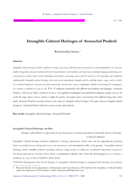 Intangible Cultural Heritages of Arunachal Pradesh