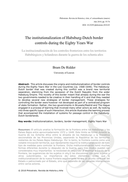 The Institutionalization of Habsburg-Dutch Border Controls During the Eighty Years War