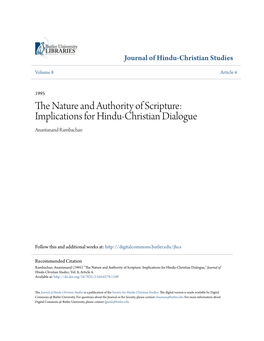 The Nature and Authority of Scripture: Implications for Hindu-Christian Dialogue