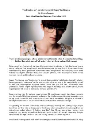 An Interview with Megan Washington by Megan Spencer Australian Musician Magazine, November 2010