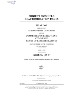 Project Bioshield Reauthorization Issues
