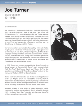 Joe Turner Blues Vocalist 1911-1985