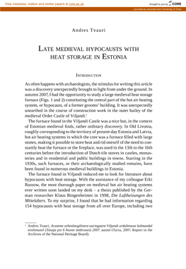 Late Medieval Hypocausts with Heat Storage in Estonia