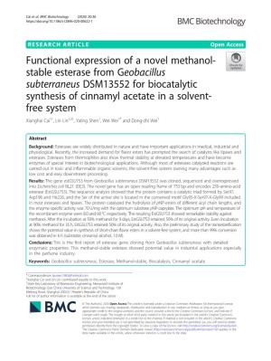 Functional Expression of a Novel Methanol-Stable Esterase From