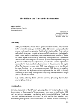 The Bible in the Time of the Reformation