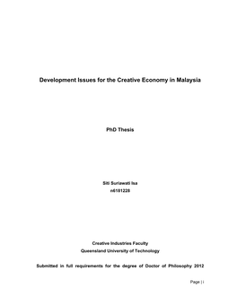Development Issues for the Creative Economy in Malaysia