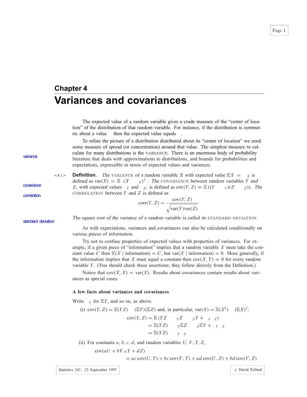 Variances and Covariances