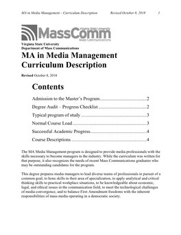 M.A. Media Management Graduate Program Curriculum Packet (PDF)