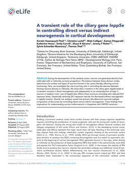 A Transient Role of the Ciliary Gene Inpp5e in Controlling Direct Versus