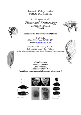 Plants and Archaeology ARCL0019: 0.5 Unit Term II