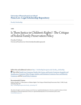 The Critique of Federal Family Preservation Policy