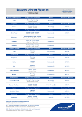 Salzburg Airport Flugplan Timetable