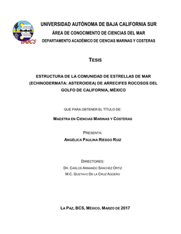 Universidad Autónoma De Baja California Sur Área De Conocimento De Ciencias Del Mar Departamento Académico De Ciencias Marinas Y Costeras
