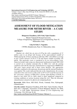 Assessment of Flood Mitigation Measure for Mithi River – a Case Study