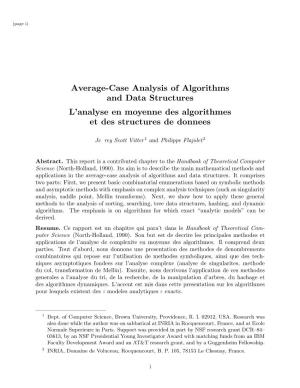 Average-Case Analysis of Algorithms and Data Structures L’Analyse En Moyenne Des Algorithmes Et Des Structures De Donn�Ees