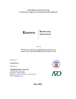 Kosovo Biodiversity Assessment I 7.0 USAID/Kosovo’S Assistance Program