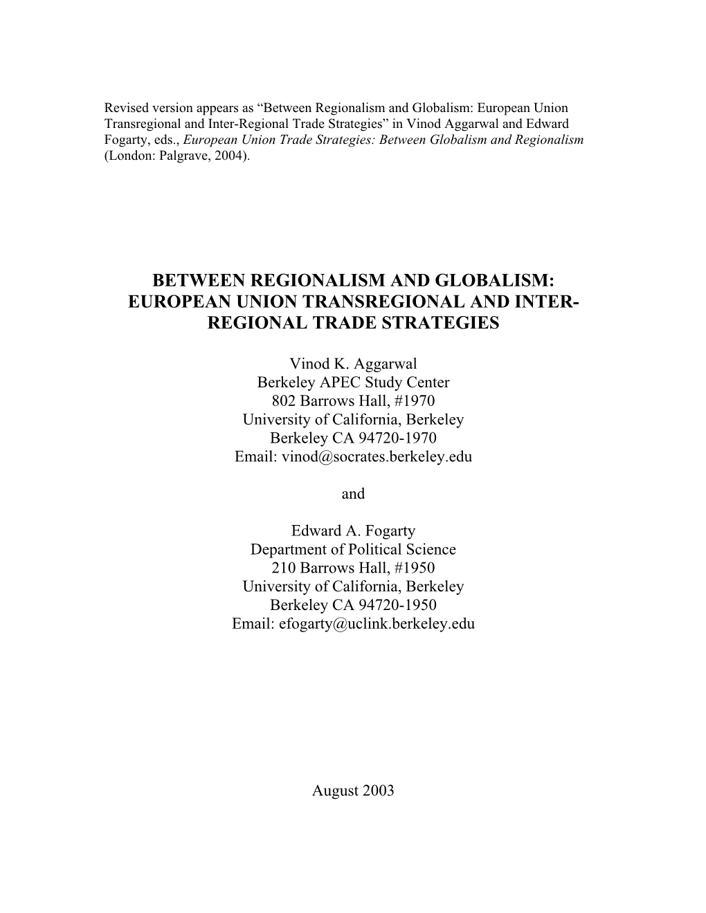 Between Regionalism and Globalism European Union Trade Strategies.Pdf