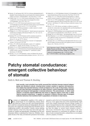 Patchy Stomatal Conductance: Emergent Collective Behaviour of Stomata Keith A