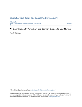 An Examination of American and German Corporate Law Norms