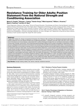 Resistance Training for Older Adults: Position Statement from the National Strength and Conditioning Association