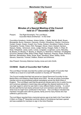 Minutes of a Special Meeting of the Council Held on 3 December 2008